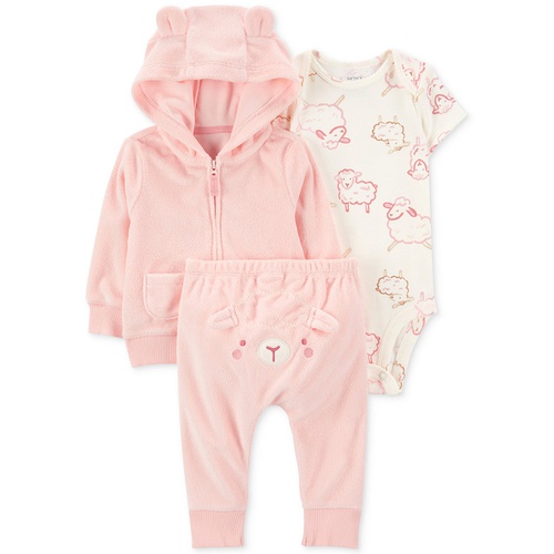 카터스 Baby Girls Sheep Little Hooded Jacket Bodysuit & Pants 3 Piece Set