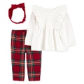 Baby Girls 3-Pc. Top Plaid Leggings & Headband Set