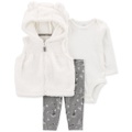 Baby Girls Bear Little Vest Bodysuit & Pants 3 Piece Set