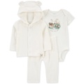 Baby Fuzzy Little Cardigan Bodysuit & Pants 3 Piece Set