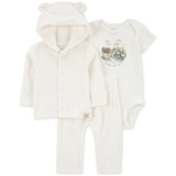 Baby Fuzzy Little Cardigan Bodysuit & Pants 3 Piece Set