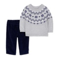 Baby Boys Cotton Fair Isle Sweater & Corduroy Pants 2 Piece Set