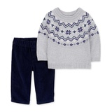 Baby Boys Cotton Fair Isle Sweater & Corduroy Pants 2 Piece Set