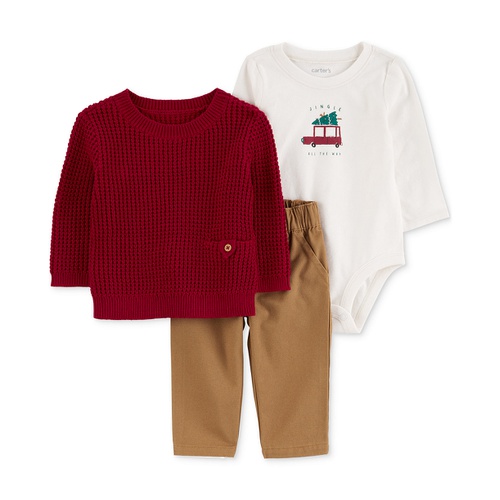 카터스 Baby Boys Cotton Little Sweater Jingle All The Way Bodysuit & Pants 3 Piece Set