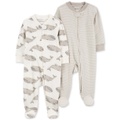 Baby Cotton 2 Way Zip Footed Sleep and Play Coveralls Pack of 2