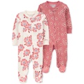 Baby Cotton 2 Way Zip Footed Sleep and Play Coveralls Pack of 2