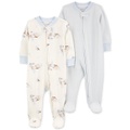 Baby Cotton 2 Way Zip Footed Sleep and Play Coveralls Pack of 2