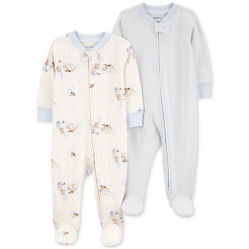 카터스 Baby Cotton 2 Way Zip Footed Sleep and Play Coveralls Pack of 2