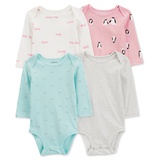 Baby Girls 4 Pk. Long Sleeve Cotton Bodysuits