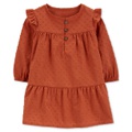 Baby Girls Textured Cotton Flutter Shoulder Dress