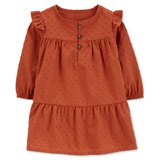 Baby Girls Textured Cotton Flutter Shoulder Dress