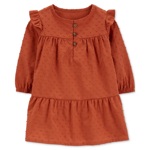 카터스 Baby Girls Textured Cotton Flutter Shoulder Dress