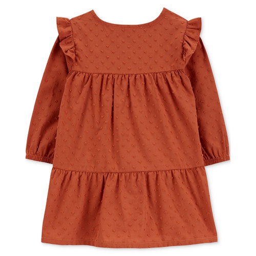 카터스 Baby Girls Textured Cotton Flutter Shoulder Dress