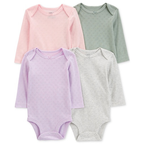 카터스 Baby Girls Long Sleeve Pointelle Bodysuits Pack of 4