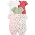 Baby Girls Cherries & Hearts Cotton Short Sleeve Bodysuits Pack of 5