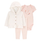 Baby Girls Little Cardigan Bodysuit and Pants 3 Piece Set