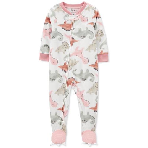 카터스 Baby Girls Dinosaur Print Zip Fleece One Piece