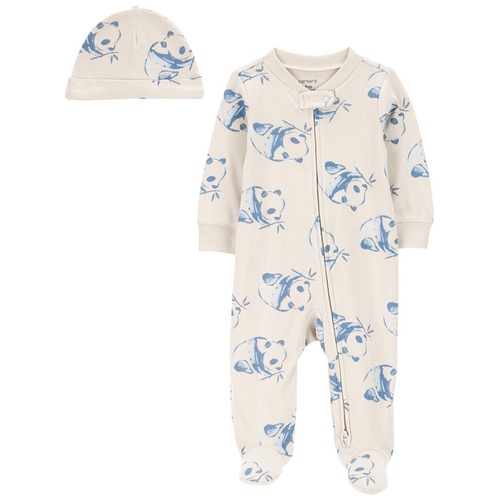 카터스 Baby Boys or Baby Girls Panda Sleep and Play and Cap 2 Piece Set