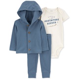 Baby Boys Little Adventure Seeker Graphic Bodysuit Hooded Cardigan & Pants 3 Piece Set