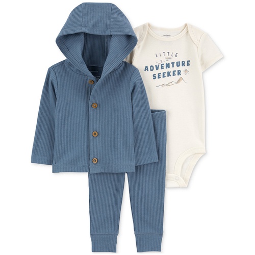 카터스 Baby Boys Little Adventure Seeker Graphic Bodysuit Hooded Cardigan & Pants 3 Piece Set