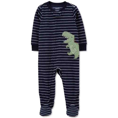 카터스 Baby Boy Fleece Stripe Dinosaur Zip One Piece