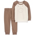 Toddler Boys Fuzzy Moose Pullover & Fleece Pants 2 Piece Set