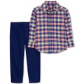 Toddler Boys Cotton Plaid Button Down Shirt & Pants 2 Piece Set