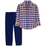 Toddler Boys Cotton Plaid Button Down Shirt & Pants 2 Piece Set