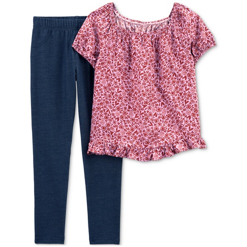 카터스 Little & Big Girls Floral Print Top & Jeggings 2 Piece Set