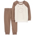 Baby Boys Fuzzy Moose Pullover & Fleece Pants 2 Piece Set