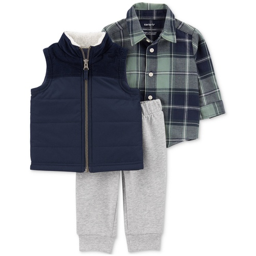 카터스 Baby Boys Little Vest Plaid Shirt & Fleece Pants 3 Piece Set