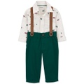 Baby Boys Christmas Tree Bodysuit Suspenders & Pants Set