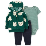 Baby Boys Faux Sherpa Bear Jacket Bodysuit & Pants 3 Piece Set