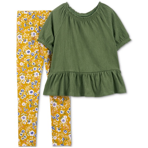 카터스 Little & Big Girls Peplum Top & Floral Leggings Set