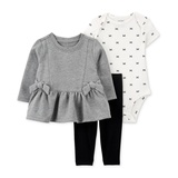 Baby Girls Little Cardigan Pullover Top Bodysuit & Leggings 3 Piece Set