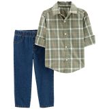 Carters 2-Piece Plaid Button-Front Shirt & Denim Pant Set
