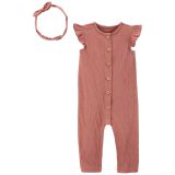 Carters 2-Piece Crinkle Jersey Jumpsuit & Headwrap Set