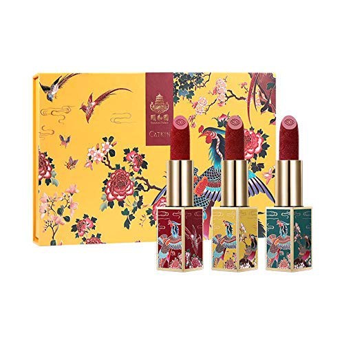  CATKIN X SUMMER PALACE Lipstick Set, Rouge Red Long Lasting Moisturizing Lip Stick Makeup Xmas Gift Box