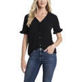 CeCe 3/4 Sleeve Ruffled Button Down Blouse