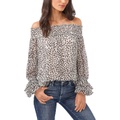 CeCe Off-the-Shoulder Leopard Cluster Smocked Blouse