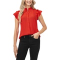 CeCe Short Sleeve Pin Tuck Ruffled Blouse