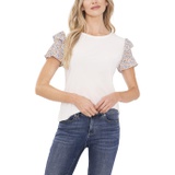 CeCe Knit Top w/ Printed Flutter Sleeve