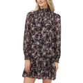 CeCe Long Sleeve Printed Ditsy Yoryu Ruffled Dress