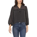 CeCe Long Sleeve Contrast Clip Dot Pleated Blouse