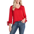 CeCe 3u002F4 Sleeve V-Neck Satin Blouse with Ties