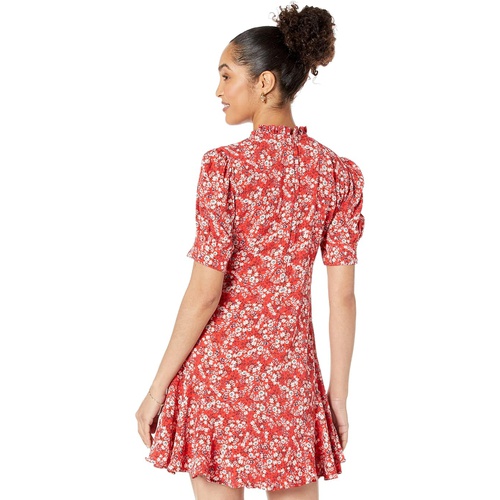  CeCe Puff Sleeve V-Neck Printed Dress with Ties