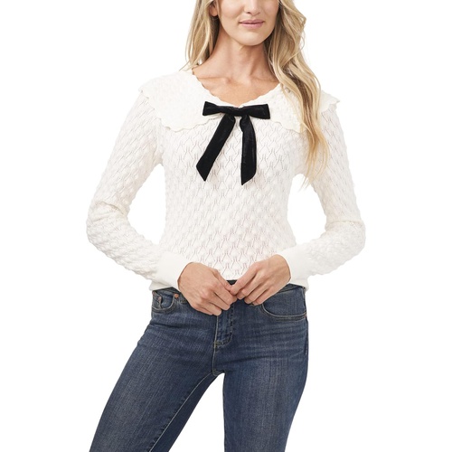  CeCe Long Sleeve Sweater wu002F Knitted Collar and Bow