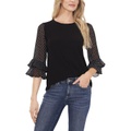 CeCe Mixed Media Ruffle Sleeve Top