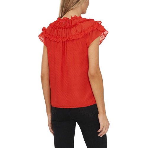  CeCe Shirred Ruffle Yoke Blouse