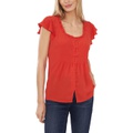 CeCe Pin Tuck Ruffled Button Front Blouse